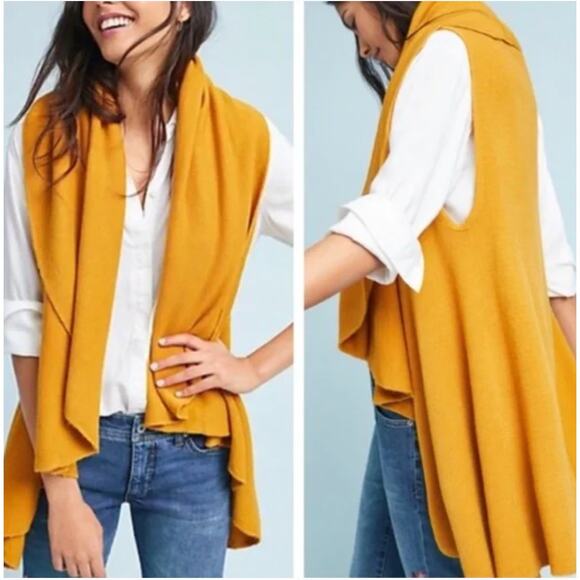 Anthropologie Moth Mustard Sleeveless Cardigan Vest - Picture 1 of 4